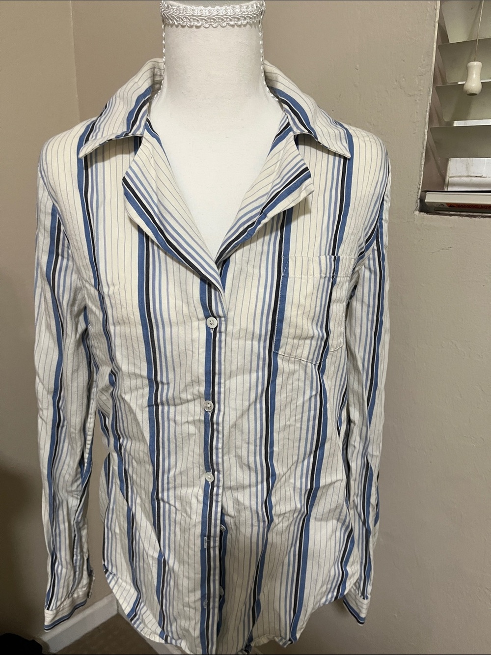 PAIGE White Shirt with Blue Stripe Detail